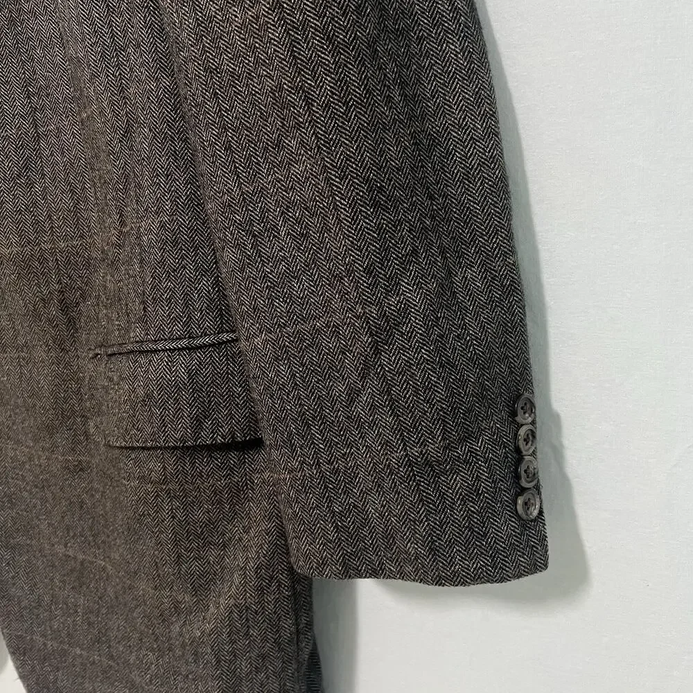 Corneliani Wool Camel Silk Tweed Blazer Brown Jacket 56R Herringbone Italy